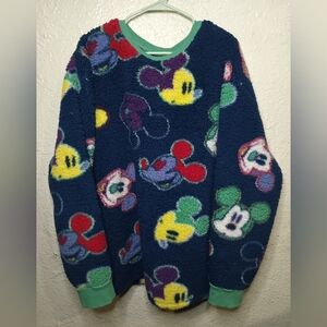 Disney Parks Womens Mickey Mouse Sherpa Fleece Sweatshirt XL Navy Soft Fuzzy